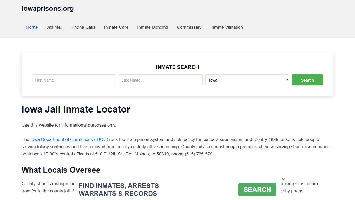 Iowa Jail Inmate Search - IA DOC Prison Locator