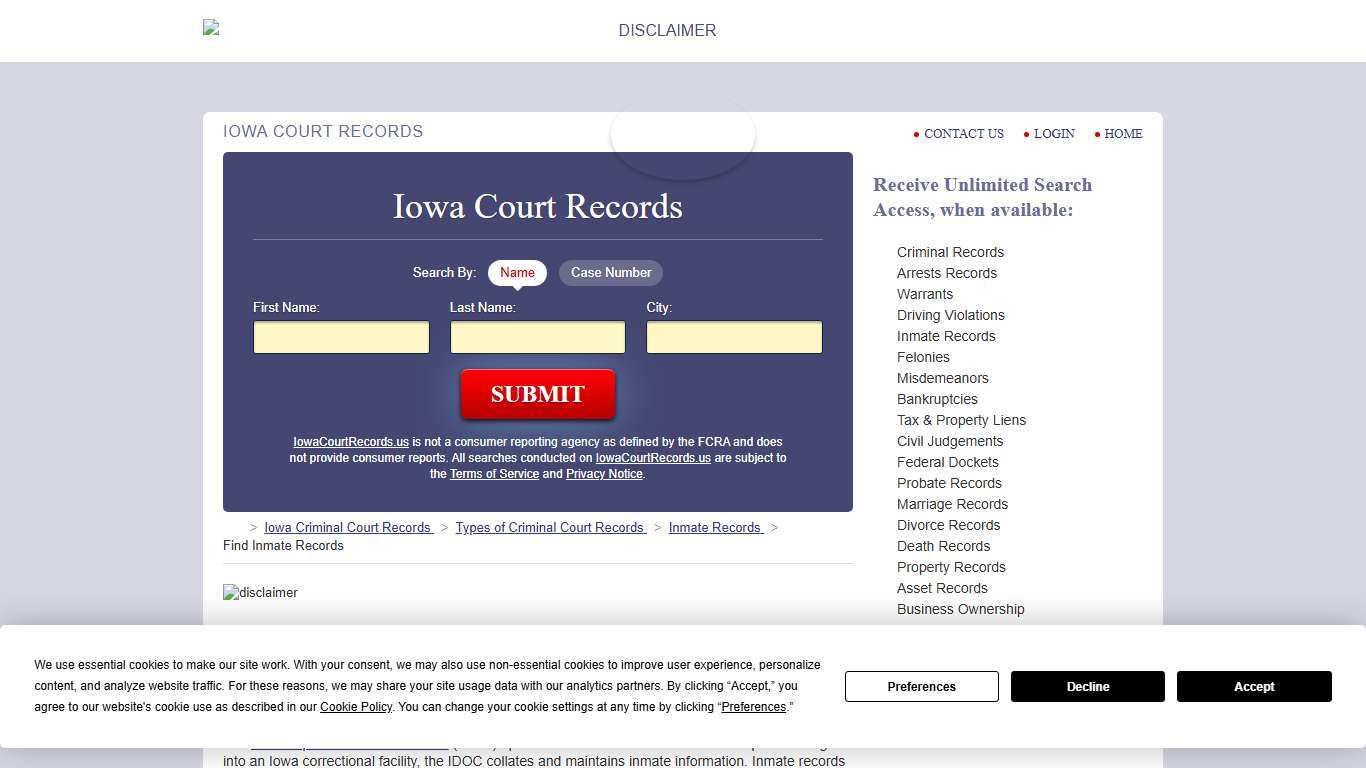 Iowa Inmate Search IowaCourtRecords.us