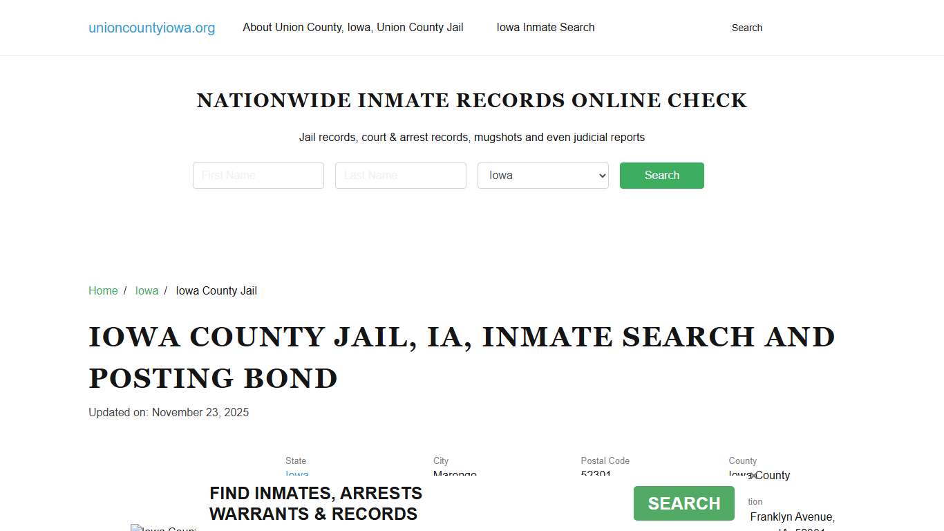 Iowa County Jail, IA, Inmate Search, Visitations