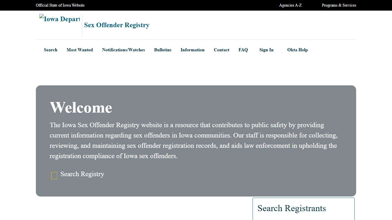Home page Iowa Sex Offender Registry