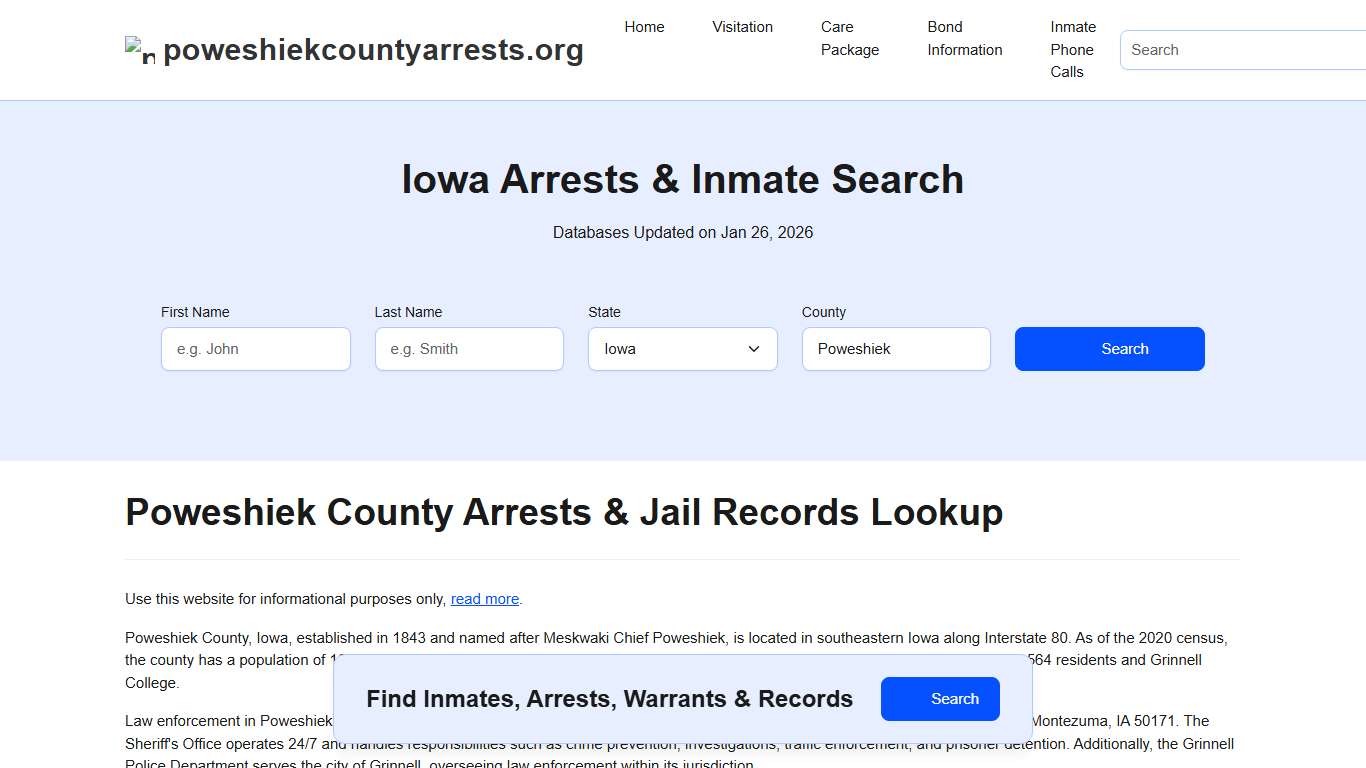 Poweshiek County, IA Arrests, Warrants, Police Records Search